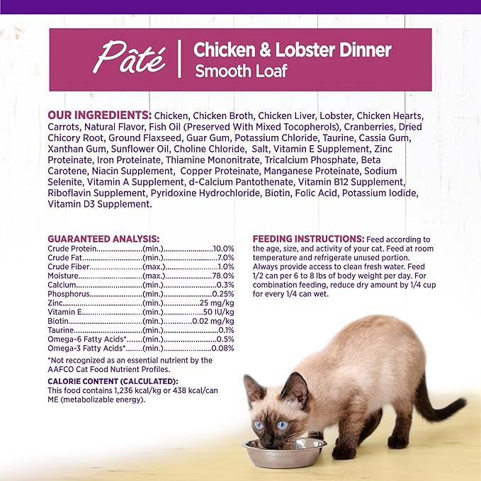 Wellness Complete Health Pate Adult Canned Wet Cat Food, Natural, Protein Rich, Grain Free, Chicken and Lobster Dinner Recipe, 12.5 oz, Pack of 12 Cans