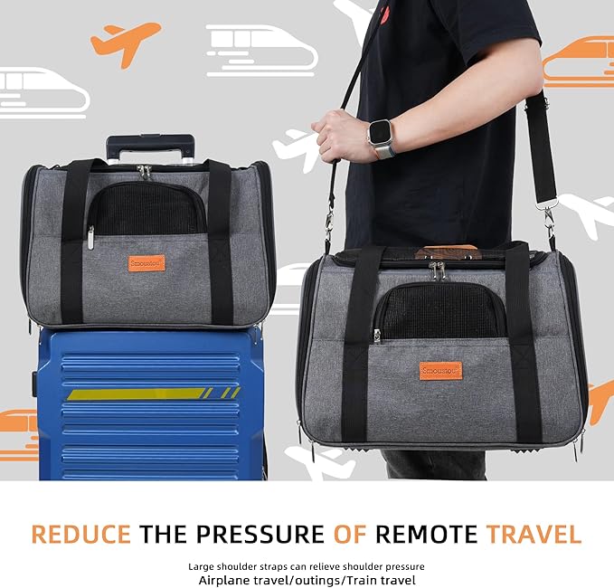 SMOUATOU Cat Carrier, Dog Carrier, Cat Bag Carrier, Cat Travel Carrier, Soft-Sided and Scratch-Proof mesh Cat Bag Pet Carriers, Travel Puppy Carry, Pet Home (Grey)