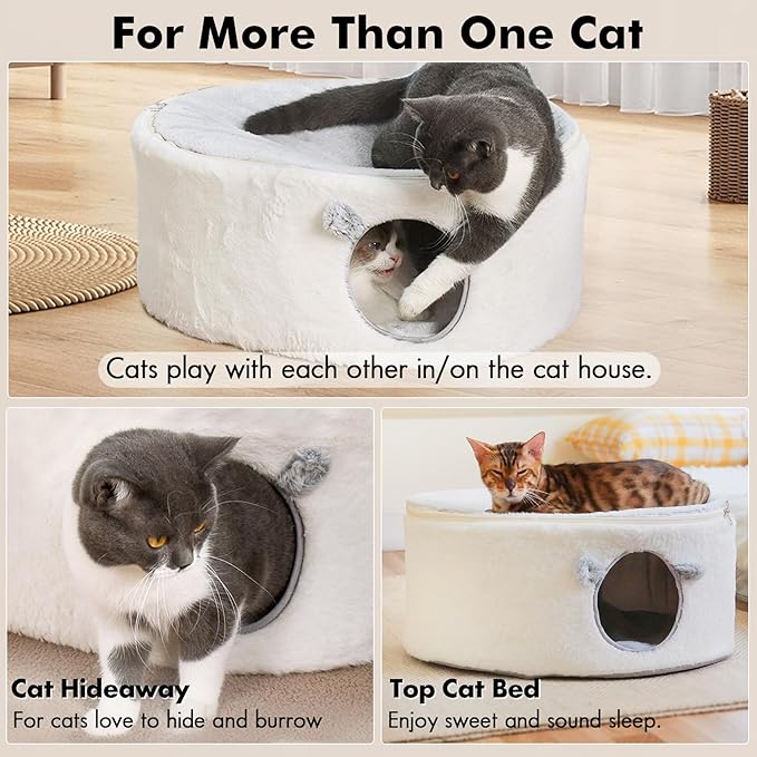 Zoratoo Cat Bed for Indoor Cats, Fluffy Large Enclosed Cat House Cave Pet Bed Hammock with Removable Washable Cover for Sleeping Cats, Kittens, Small Dog, Oval Hideaway