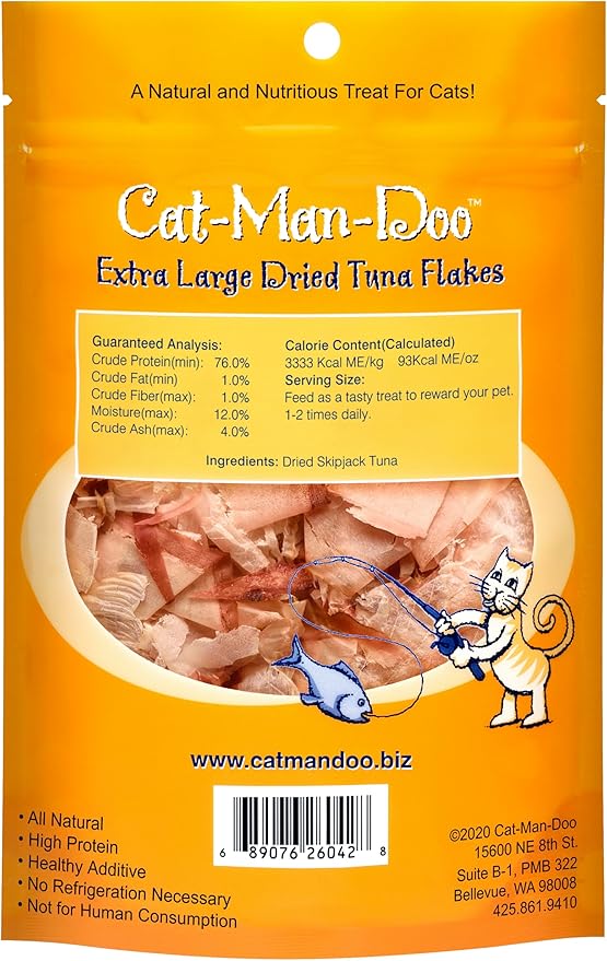 Cat-Man-Doo | Bonito - .5 oz. Bag | Bonito Fish Flakes for Cat & Dog Treats | Healthy, Single Ingredient, Treat or Food Topper, High Protein