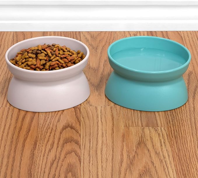 Kitty City Elevated Cat Bowls (Set of 2),Whisker-Friendly Raised Cat Food & Water Dishes,Modern Pedestal Design,Dishwasher Safe,6.5 oz Each – Teal & Light Pink,(Pack of 6)