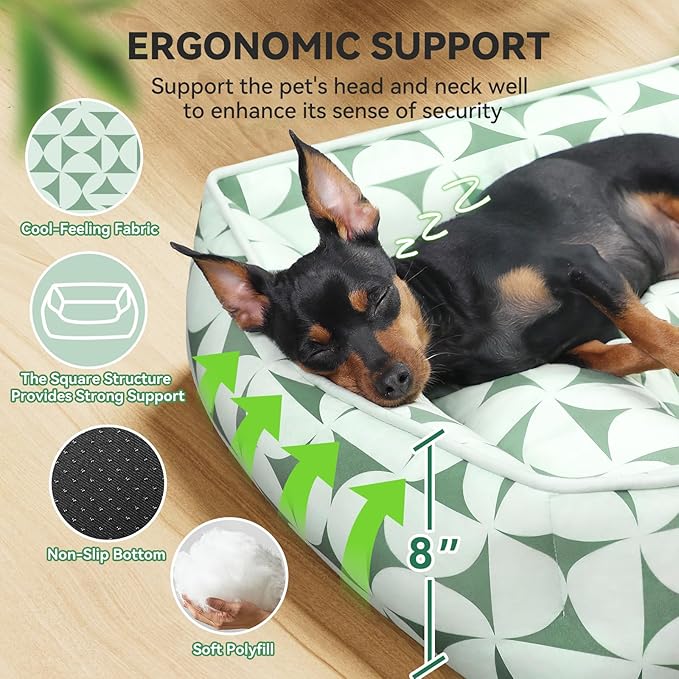 Zerbuger Rectangle Cat Dog Bed for Large Medium Small Pets Indoor Outdoor Machine Washable Sleeping Sofa Non-Slip Bottom Soft Puppy Bed Durable Orthopedic Calming Pet Cuddler (Medium, Green Pattern)