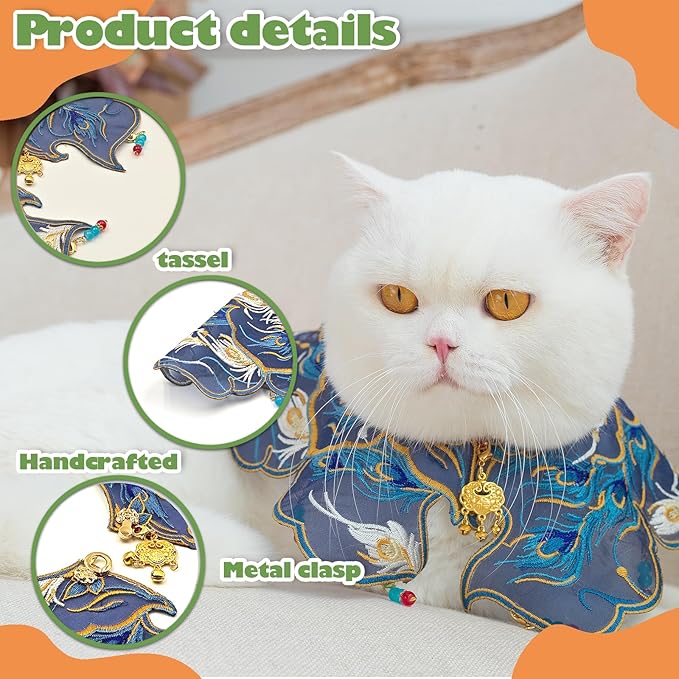 Blue Pet Bandana for Cats & Small Dogs – Irregular Embroidery Scarf, Metal Buckle, Unisex Dog Bandana & Cat Outfit for Wedding, Birthday, Holidays