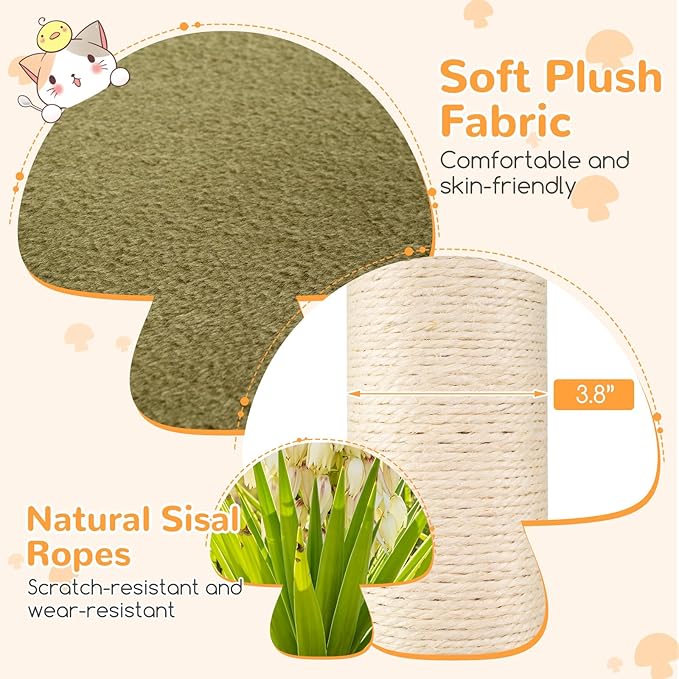 Tangkula Mushroom Cat Tree, 35 Inch Cute Cat Tower with Sisal Scratching Posts, Cat Condo, Padded Platforms, Dangling Balls, Multi-Level Modern Cat Furniture, Activity Center for Indoor Cats & Kittens