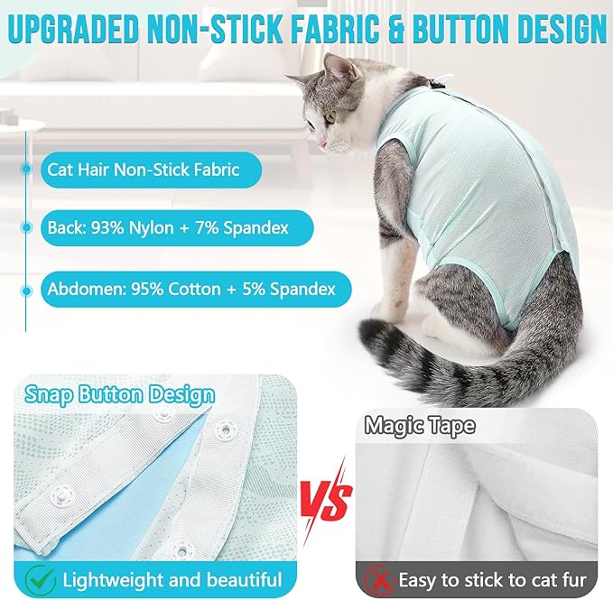 SlowTon Cat Recovery Suit - Onesie After Surgery for Female Male Kittens, Clothes Surgical Spay Suit for Abdominal Wounds, E-Collar Alternative Bodysuit Anti-Licking (Light Blue, S)