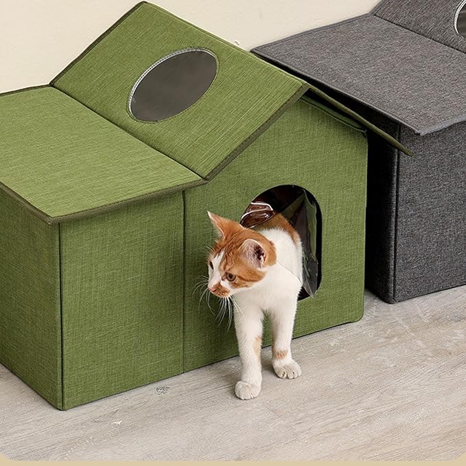 Sorandy Cat House, Foldable Waterproof Covered Cat Bed, Covered Cat Bed | Cat Cave Bed | Pet Furniture | Washable Cat Bed | Dog Bed House | Outdoor Cat House | Feral Cats Shelter (Green)