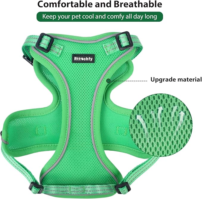 Rttochfy Cat Harness and Leash Set, Adjustable and Reflective Cat Vest, Escape Proof Kitten Harness, Easy to Put on with 3 Buckles for Cats Walking and Traveling (Light Green, M)
