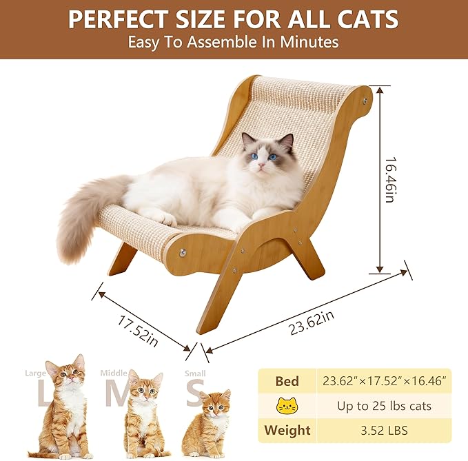 Extra Large Cat Scratcher Lounge & Bed,Curved Sisal Scratching Pad for Indoor Cats,Durable Furniture-Grade Lounge Combo,Tight Weave Material with Less Shedding