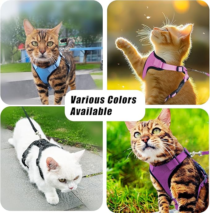 Cat Harness and Leash Set,Escape Proof Adjustable Cat Harness,Soft and Breathable Kitten Harness and Leash with Reflective Strips for Walking and Traveling(Purple, X-Small(3.3-8.9lb))