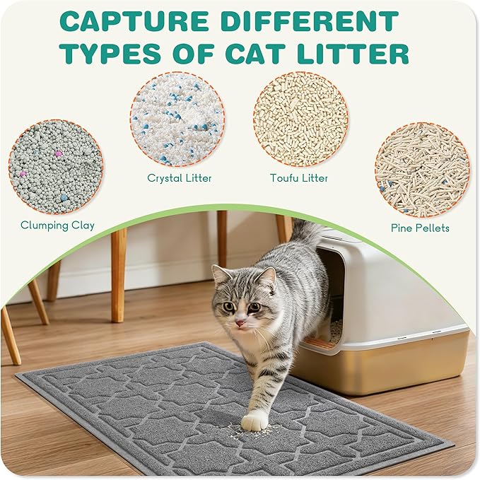 Yimobra Cat Litter Mat, Litter Trapping Waterproof Non Slip PVC Mat, Scatter Control Easy Clean for Litter Box, 47"x36", Dark Grey