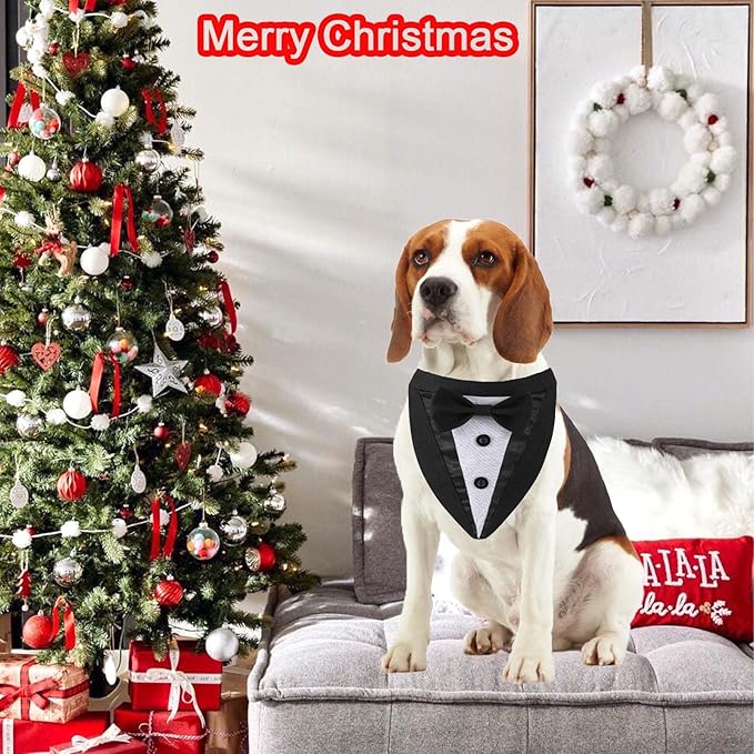 Formal Dog Tuxedo, Wedding Dog Costume Puppy Bandana Birthday Tux Suit Adjustable Collar with Bow Tie, Dog Clothes for Small Medium Dogs Cats, Party Pet Outfit Wedding Attire Clothing Apparel (Medium)