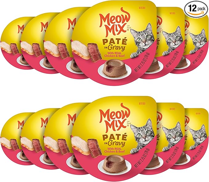 Meow Mix Paté in Gravy Wet Cat Food with Real Chicken & Beef, 2.75 Ounce (Pack of 12)