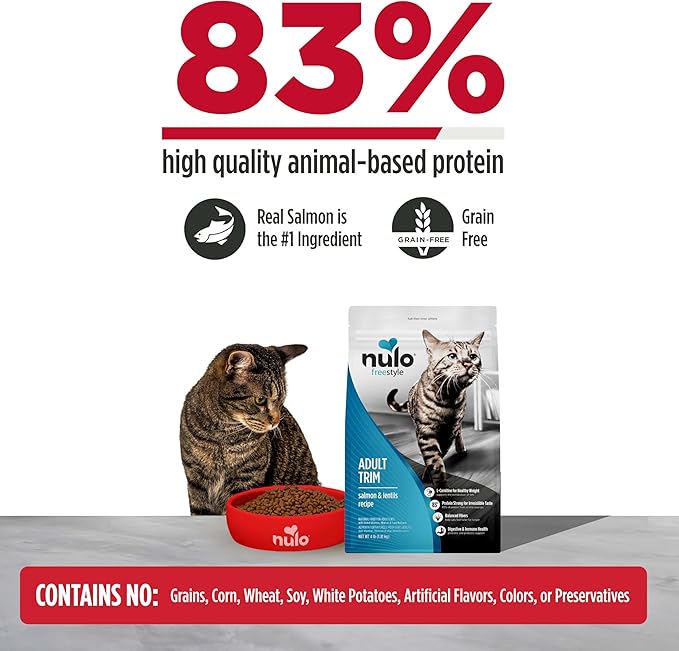 Nulo FreeStyle Adult Trim Dry Cat Food - Salmon & Lentils, High Protein, Grain Free, Weight Management Kibble with Probiotics & L-Carnitine, 14lb Bag