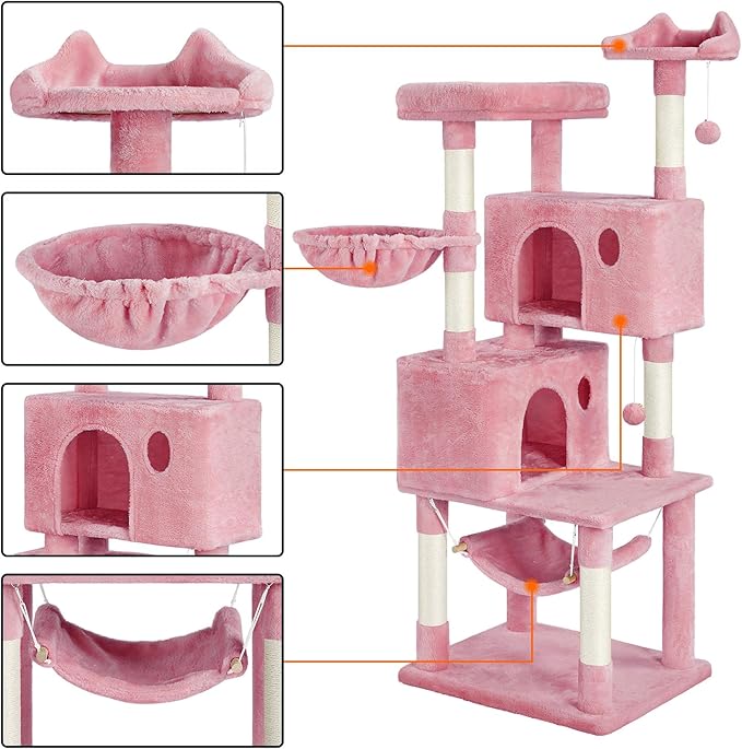 Topeakmart Multi-Level Cat Tree, Large Cat Tower with Condos Platform Perch Hammock Scratching Posts Plush Cat House