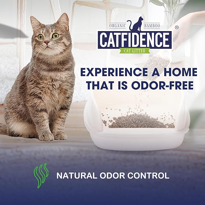 Catfidence Organic Bamboo Cat Litter, Unscented, Dust-Free & Fast-Drying, Long-Lasting Odor Control, Multi-Cat Friendly, 3 Pack (7 lb Each, 21 lb Total)