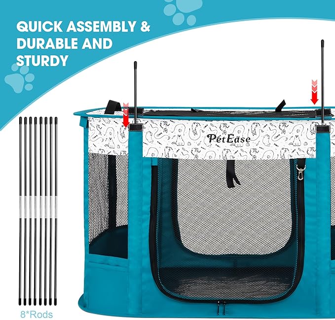 Portable Cat Playpen with Litter Box, Cat Enclosure for Camping, Cat Recovery Playpen After Surgery, Foldable Indoor Outdoor Pet Tent for Cats Rabbits Puppies (Peacock Blue)