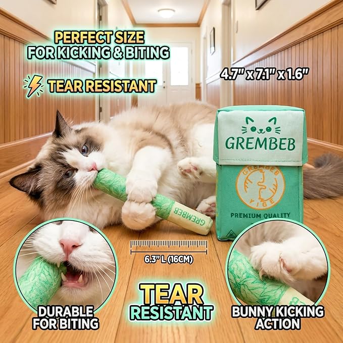 3 Pcs Catnip Toys for Indoor Cats, Funny Cigarette-Shape Cat Chew Toy for Kitten Teething, Soft & Durable Kicker Plush Gifts Interactive Organic Cat Nip Sticks to Relieve Boredom & Anxiety