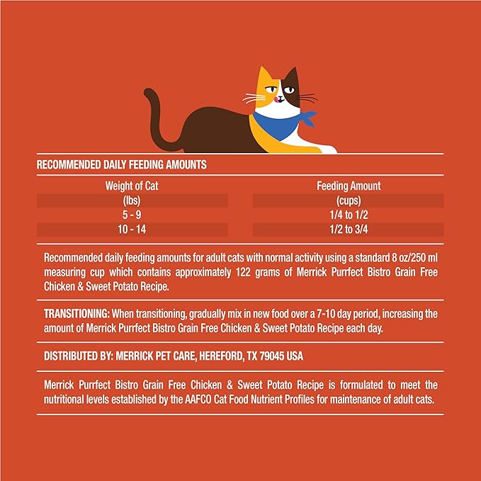 Merrick Purrfect Bistro Grain Free Chicken and Sweet Potato Recipe Natural Dry Cat Food for Adult Cats, High Protein, Outdoor or Indoor Cat Food - 12 lb. Bag