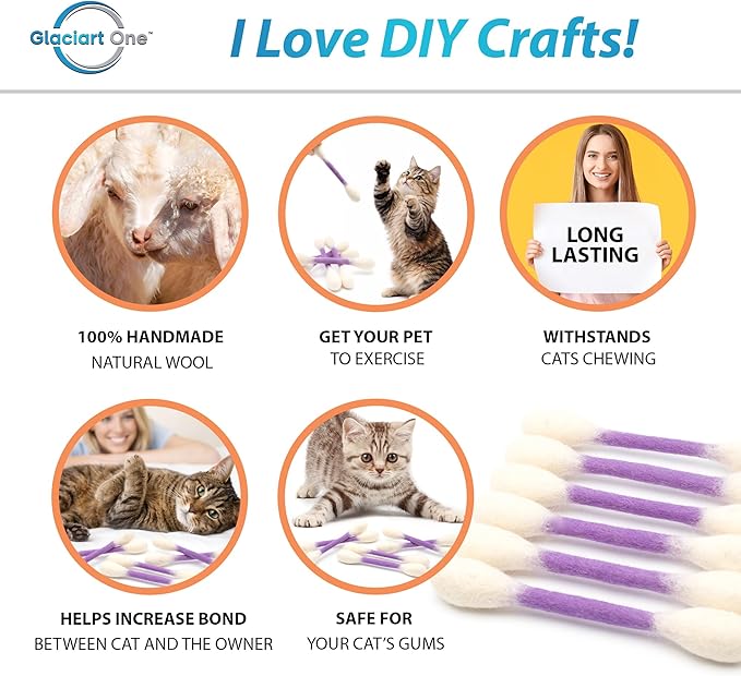 Glaciart One Swabs Cat Toys with Catnip - 6 Pk | Durable for Chew, Cute Cat Toys Interactive Kitty for Boredom, Exercise, & Play | Filled w/Organic Catnip for Anxiety & as Digestive Aid | Gift Idea