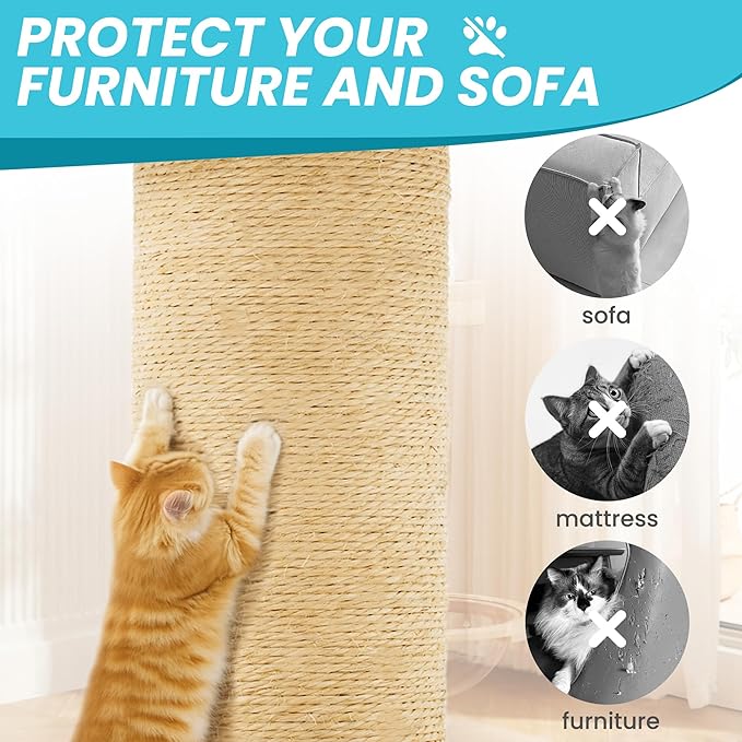 59in Large Cat Tree Tower for Indoor Cats with Soft Plush Hang Ball, Two Condos, Sisal Scratch Posts & Rope Play for Kittens/Adult Cats, Blue