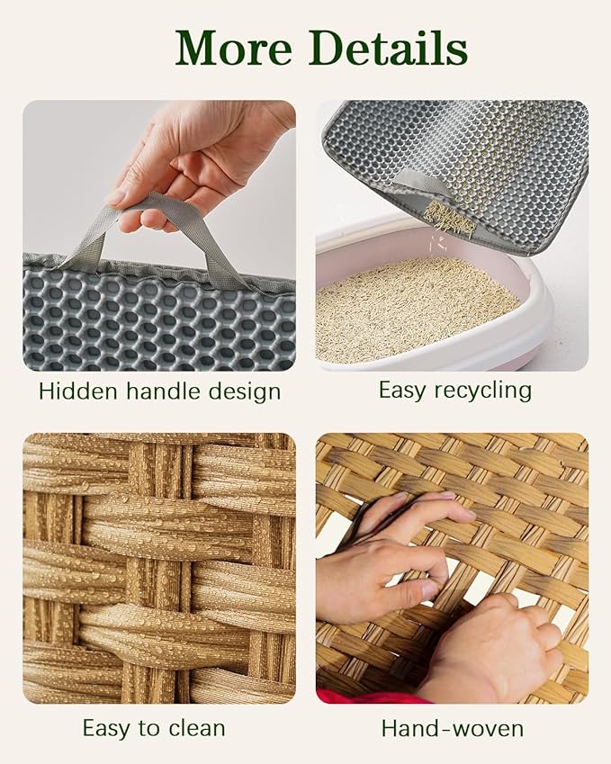 SETVSON Cat Litter Box Enclosure Furniture, Handwoven Rattan Hidden Litter Box with Mat, Large Space Cat House with 2 S-Shaped Hooks 30.3 x 18.3 x 24.4 Inches, Indoor for Living Room Apartment Natural