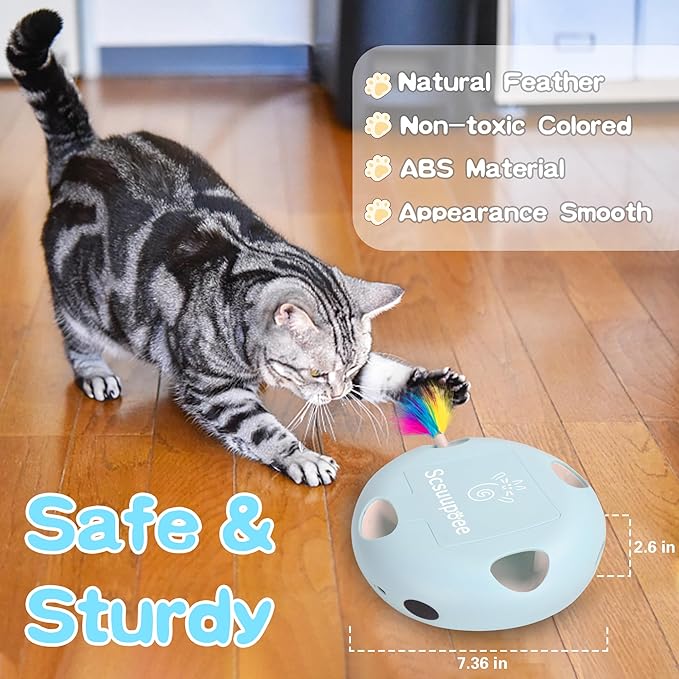 Cat Toys, Rechargeable Interactive Cat Toy, Smart Sensor Pop-Up Feather Toy with 7 Holes, USB Powered Automatic Kitten Toy for Indoor Cats, Blue