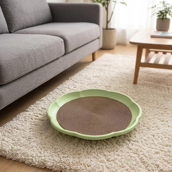 Gralara Round Cat Scratcher Sleeping Bed Lounge Furniture Protector Indoor Play Replacement Pad Circle Scratcher Pad for Indoor Cats, Green