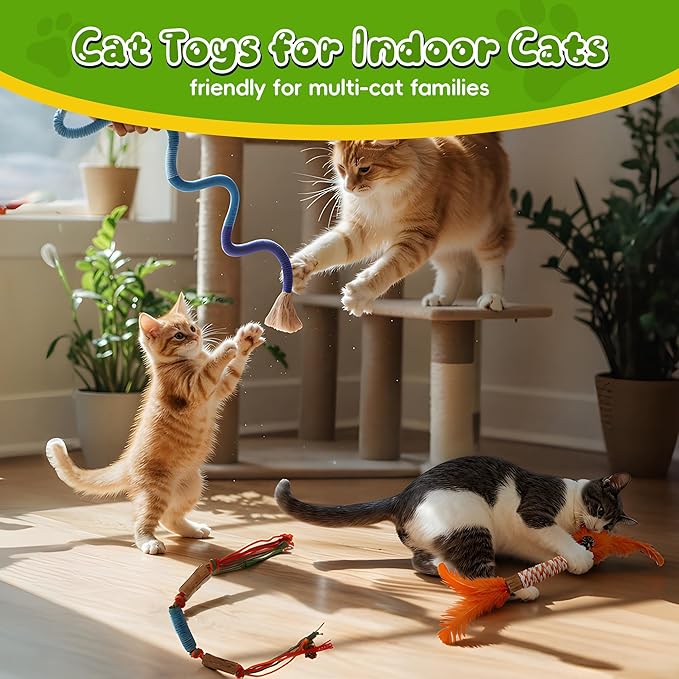 GBSYU Silvervine Sticks for Cats & Cat Chew Rope Toy with Refillable Natural Catnip Bag for Teeth Cleaning, Interactive Cat Catnip Toys for Indoor Cats, Kitten Teething Toys for All Breeds (4Pcs)