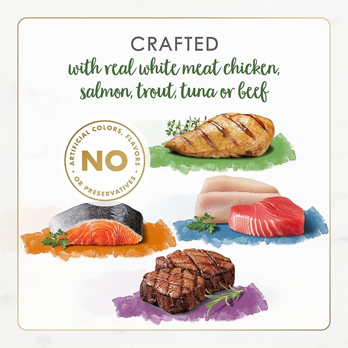 Purina Fancy Feast Grain Free Wet Cat Food Pate Variety Pack Gourmet Naturals–Beef, Chicken, Salmon, Trout and Tuna - (2 Packs of 12) 3 oz. Cans