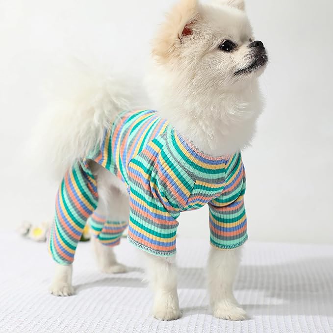 100% Cotton Dog Pajamas Medium Sized Dog Onesies, French Bulldog Clothes, Breathable & Stretchy Four-Legged Pet Clothing Apparel for Dachshund Bulldog Pug (Green, XL)