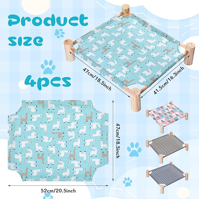 Mixweer 4 Pcs Cat Hammock Bed Wooden Cooling Elevated Bed Detachable Portable Chair for Small Dogs Pets Sleeping Indoor and Outdoor 21 x 19 x 5 Inch(Alpaca)