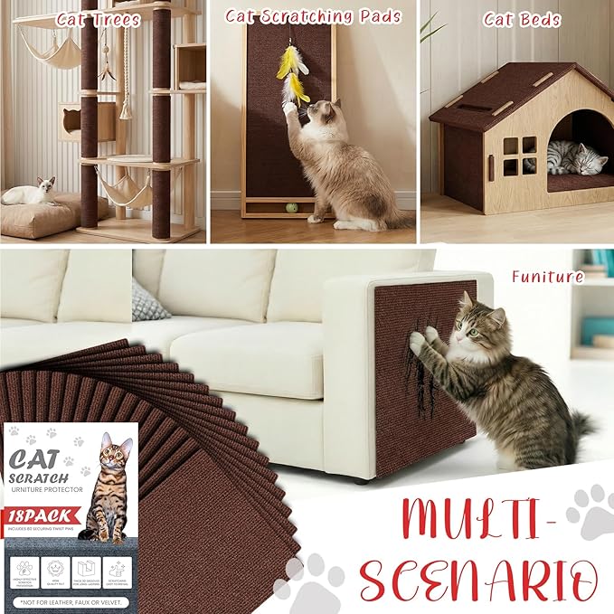 18 PCS Large Cat Scratch Furniture Protector, Couch Protector from Cat Claws, Scratch Mat for Pet Couch Furniture Covering, Cats Scratching Post Replacement Pads 17IN (Brown)