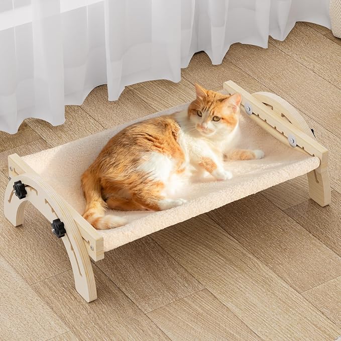 XiaZ Cat Bed Cats Hammock Indoor Cat Bed for Window Wall Shelves Adjustable 50LB Bearing Wooden Frame W/Detachable Washable Cushion Perfect for Bird Watching Sunbathing S 19 * 16 * 8in