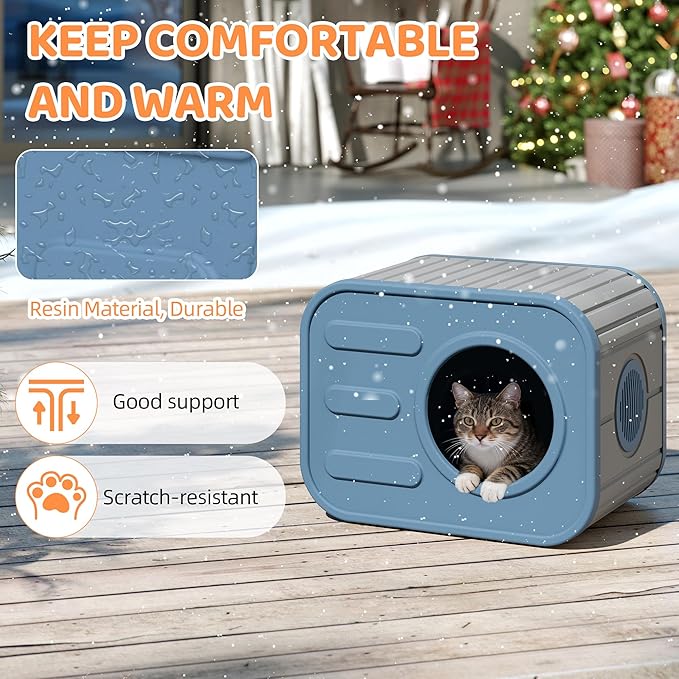 LHBcraft Outdoor Cat House Weatherproof, Feral Cat Houses for Outdoor Indoor Cats, Insulated Resin Shelter with Camera-Shaped Design, Easy to Assemble Blue