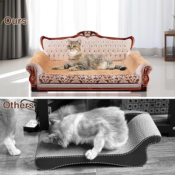 COOZMENT Scratching Sofa, Couch Shaped Thick Scratching Cardboard, Lounge Bed for Indoor Rest&Play, Sofa Scratcher Pad (Silver, 27.6" L X 12.4" W X 11.8" H)