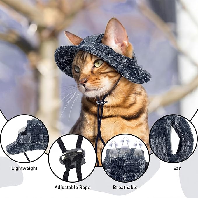 QBLEEV Cat Hats for Cats Only, Sphynx Hat with Ear Hole, Kitten Headwear Mini Sun Sombrero Caps, Summer Cat Cowboy Hats, Pet Chihuahua Sunscreen Baseball Outdoor Climbing Cap Birthday Party