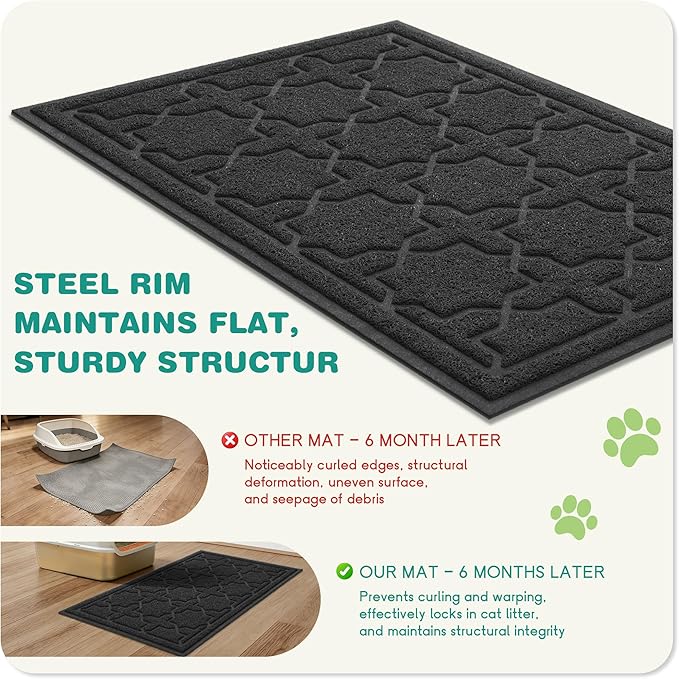 Yimobra Cat Litter Mat, Litter Trapping Waterproof Non Slip PVC Mat, Scatter Control Easy Clean for Litter Box, 47"x36", Black