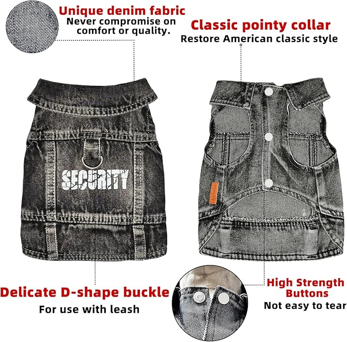 Dog Jeans Black Security Jacket Denim Pet Coat for Puppy Small Dogs Cotton Classic Overalls Male Cat Costumes Sleeveless Washed Vest Clothes Outfit T-Shirts（X-Large）