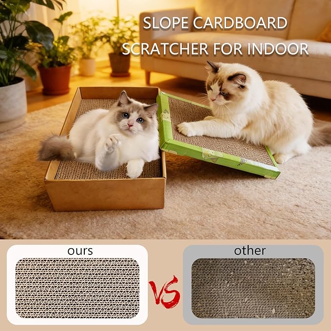 3 Pack Cat Scratch Pad with Box,Slope Cardboard Scratcher for Indoor Cats Protects Furniture,Reversible Scratching Board for Cats with Catnips Bed for Small Medium Cats Kitten Rest