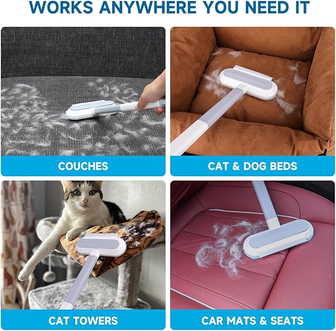 Pet Hair Remover – 4-in-1 Reusable Dog & Cat Hair Removal Tool, Standard Handle (17.7"), 1-Pack, No-Bend Lint Brush for Furniture, Couch, Carpet, Car Seats & Window Screens