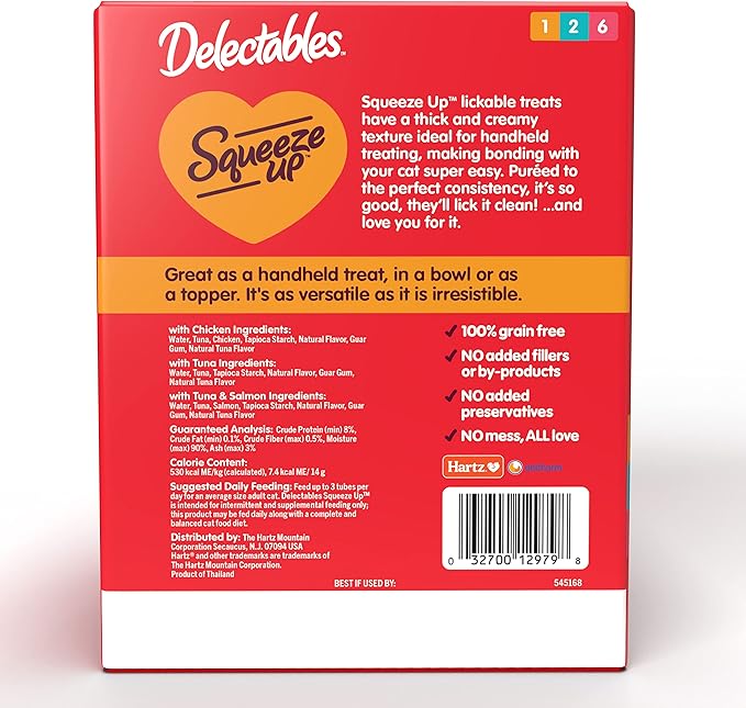 Delectables Squeeze Up Variety Pack, Creamy Squeezable Puree, Lickable Wet Cat Treats, Grain Free, No Added Fillers, No By-Products, No Added Preservatives, 0.5 Ounces Tube, 144 Tubes Total, pack of 2