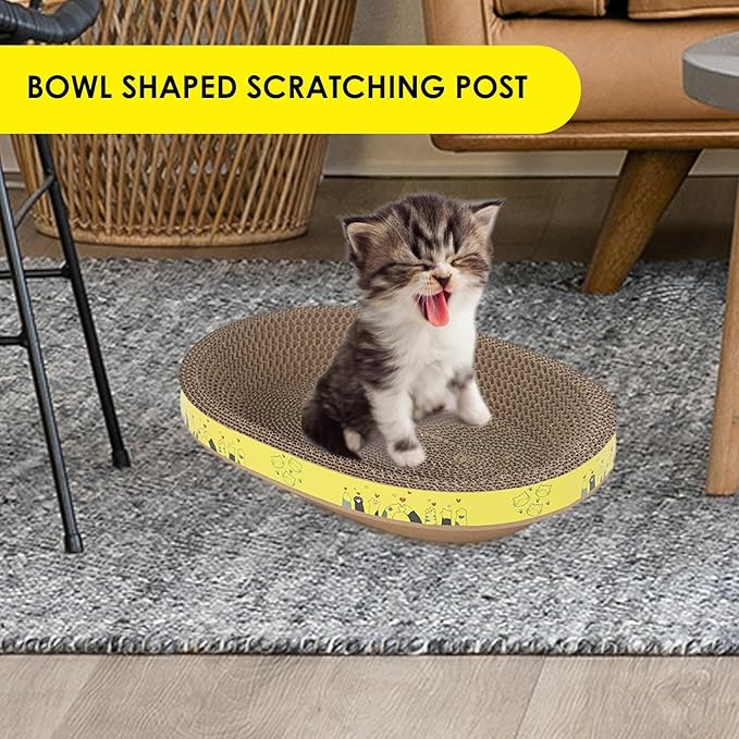 Corrugated Cat Scratcher Bowl – Indoor Multipurpose Scratch Pad | Protects Furniture, Sofa, Wall, Bed, Carpet, Fun Toy for Cats and Kittens, Play, Engaging Pet Entertainment Accessory