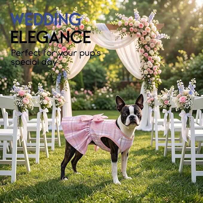 ASENKU Dog Dress Pet Wedding Dress Princess Lace Puppy Birthday Party Outfit Formal Apparel Girl for Small Medium Dogs Cats (Small, Pink Plaid)