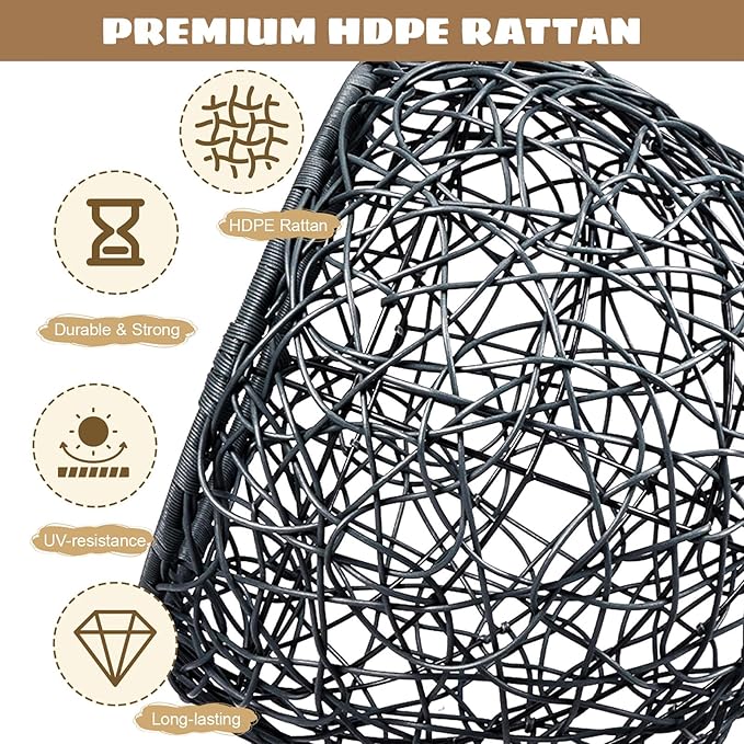 Hanging Cat Swing Bed with Stand & Cushion – Rattan Wicker Egg Chair for Cats, Small Dogs & Pets, Indoor Swinging Bed, Cozy Resting Spot, Modern Design (Gray+ HDPE)