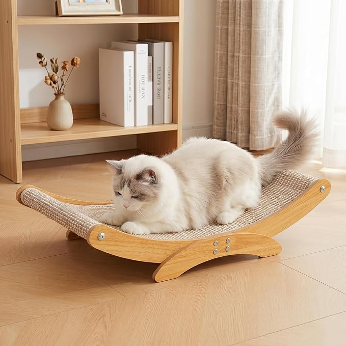 Extra-Larger Cat Scratcher Bed for Indoor Cats - 27.6" Natural Sisal Cat Scratching Board, Wood Frame Scratch Pad, Modern Cats Lounger/Hammock, Easy Assembly Furniture
