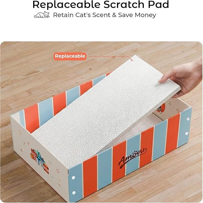 Cardboard Cat Scratcher Box & Bed – Heavy Duty Cat Scratch Pad for Indoor Cats, White Wood-Pulp Cat Scratching Board with Durable Cardboard cat Box, Low-Mess Cat Lounge House (Scratcher Box)