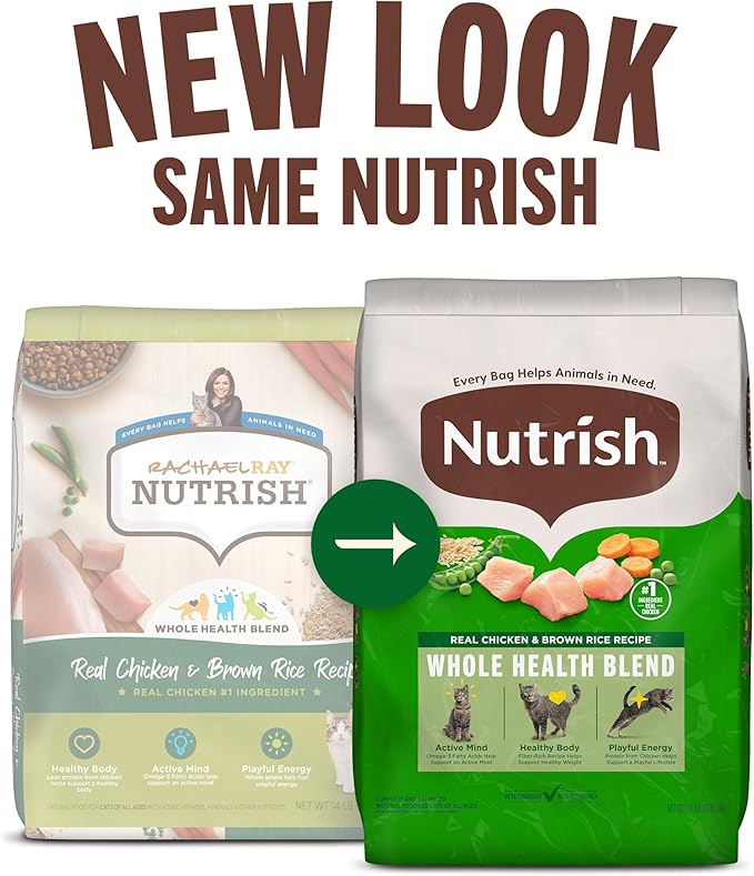 Nutrish Real Chicken & Brown Rice Recipe Dry Cat Food, 6 lb. Bag, Packaging May Vary (Rachael Ray)