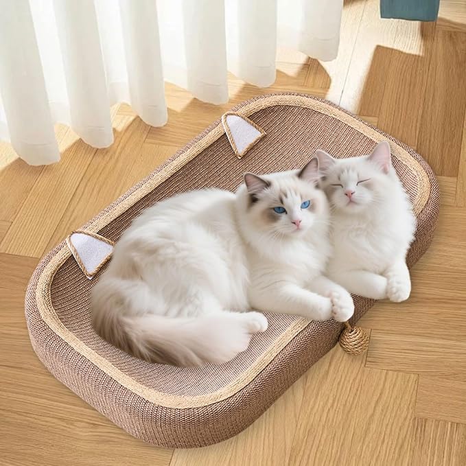 Cat Scratcher Bed with Sisal Scratching Pad - Interactive Toy & Furniture Protection Nest Basin for Cats Grinding Claw- 66cmx40cmx9cm