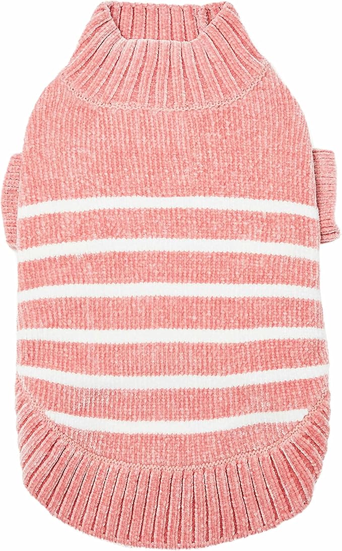 Blueberry Pet Cozy Soft Chenille Classy Striped Dog Sweater in Dusty Rose, Back Length 10", Pink Clothes for Dogs