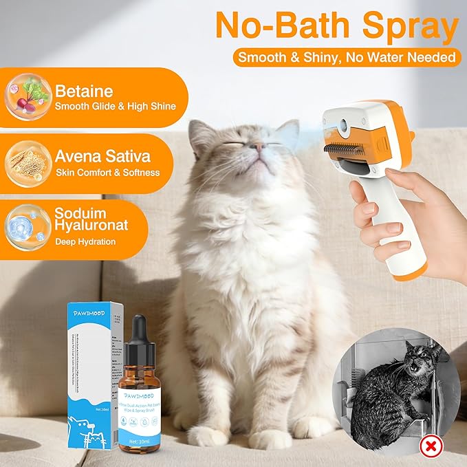 Cat Steam Brush,5-in-1 Self-Cleaning Steam Cat Brush with 3 Swap-in Heads (Grooming,Dematting,Deshedding),Spray Hair Removal Comb for Softens Fur & Reduces Static,Includes Waterless Shampoo